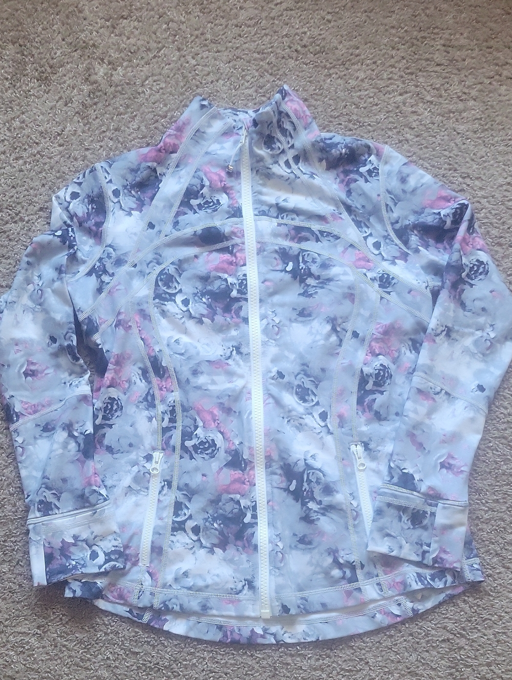 Floral Print Lightweight Zip-Up Jacket - Pink & Gray